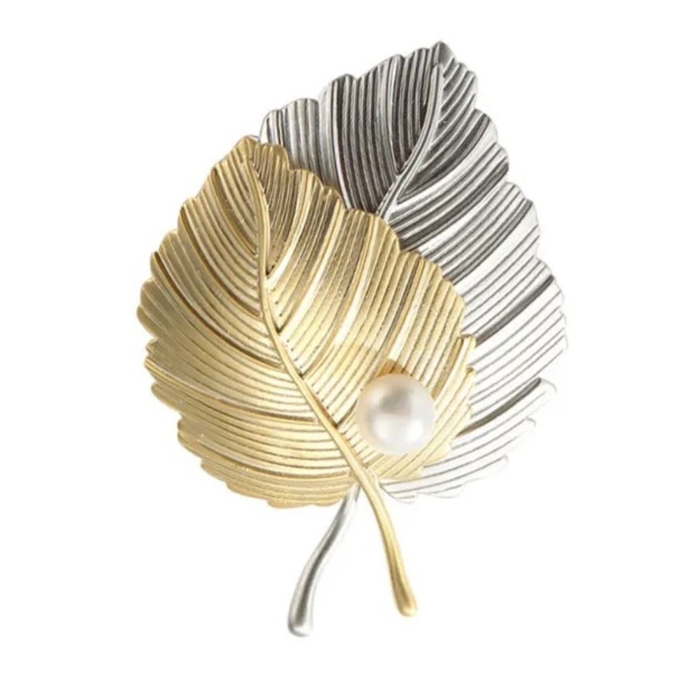 *TANSY* Gold x Silver Two-Tone Pearl Fashion Brooch